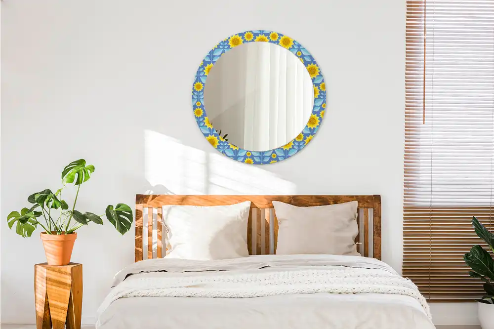 Miroir rond imprimé tournesols géométriques