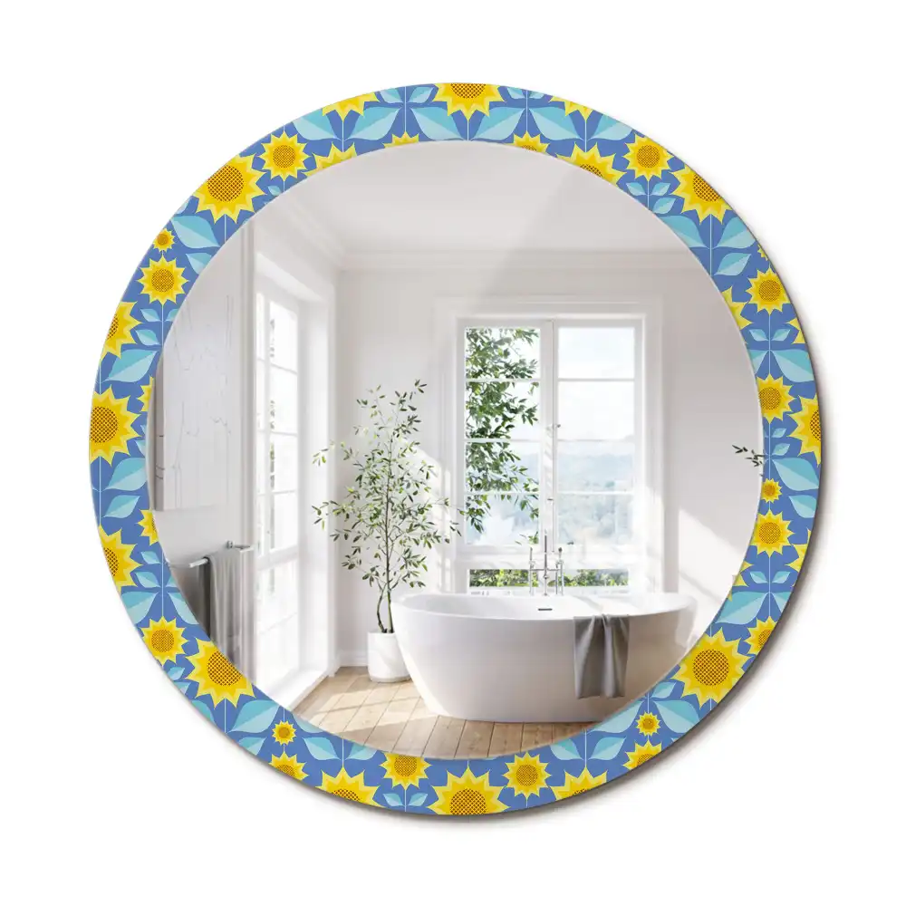 Miroir rond imprimé tournesols géométriques