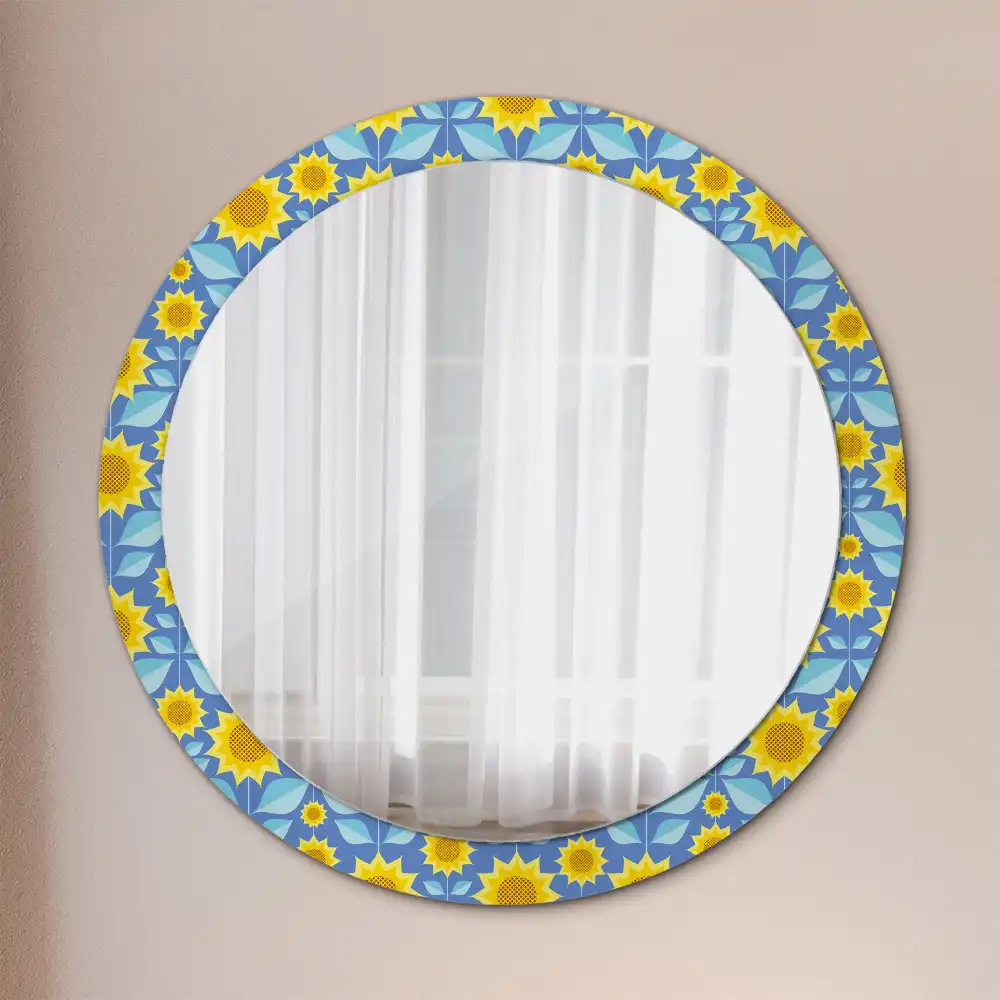 Miroir rond imprimé tournesols géométriques