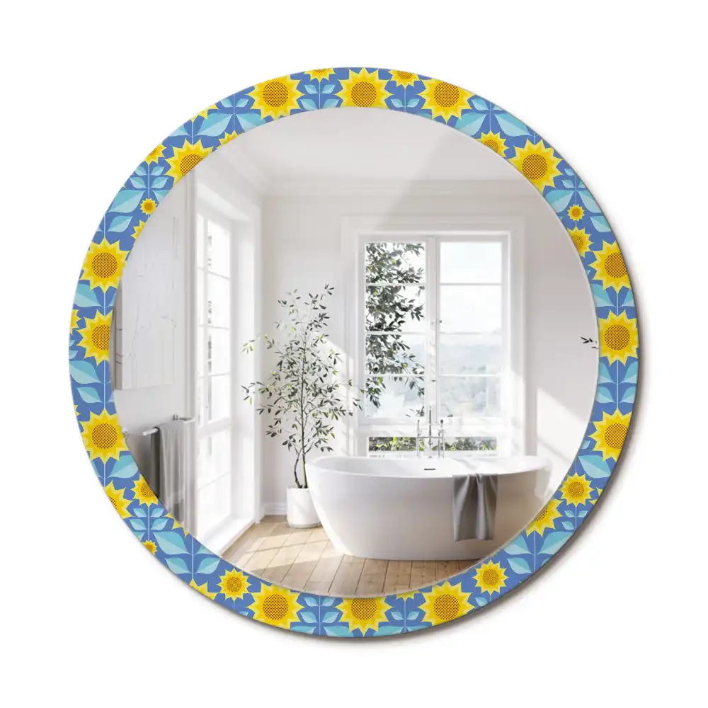 Miroir rond imprimé tournesols géométriques
