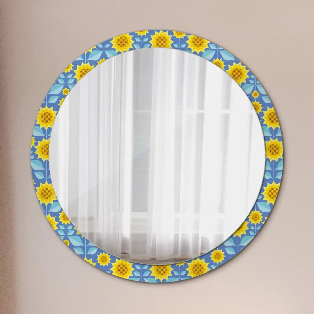Miroir rond imprimé tournesols géométriques