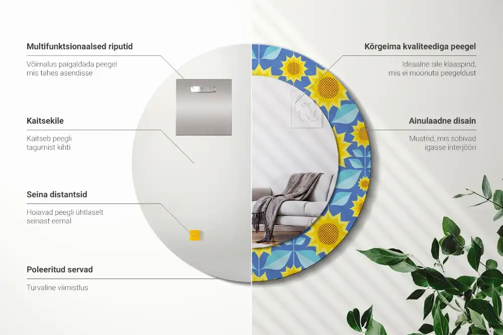 Miroir rond imprimé tournesols géométriques
