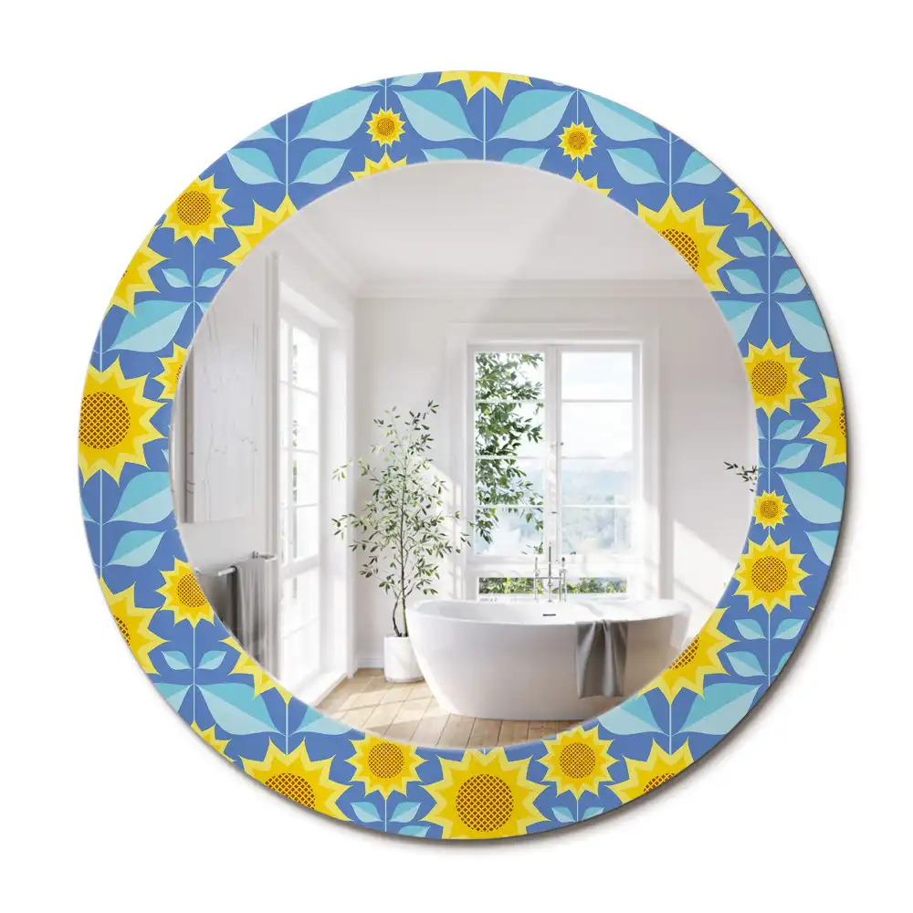 Miroir rond imprimé tournesols géométriques
