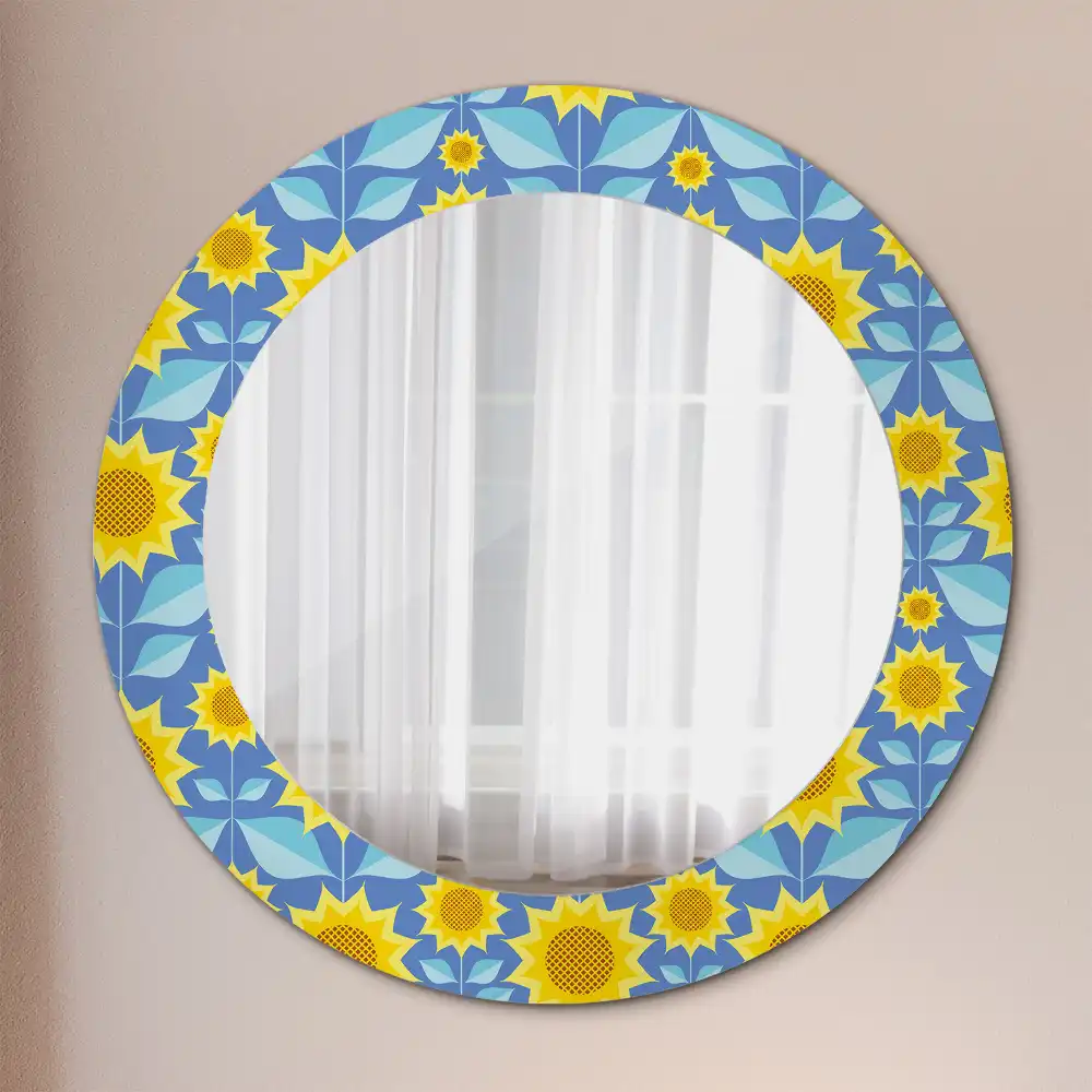 Miroir rond imprimé tournesols géométriques