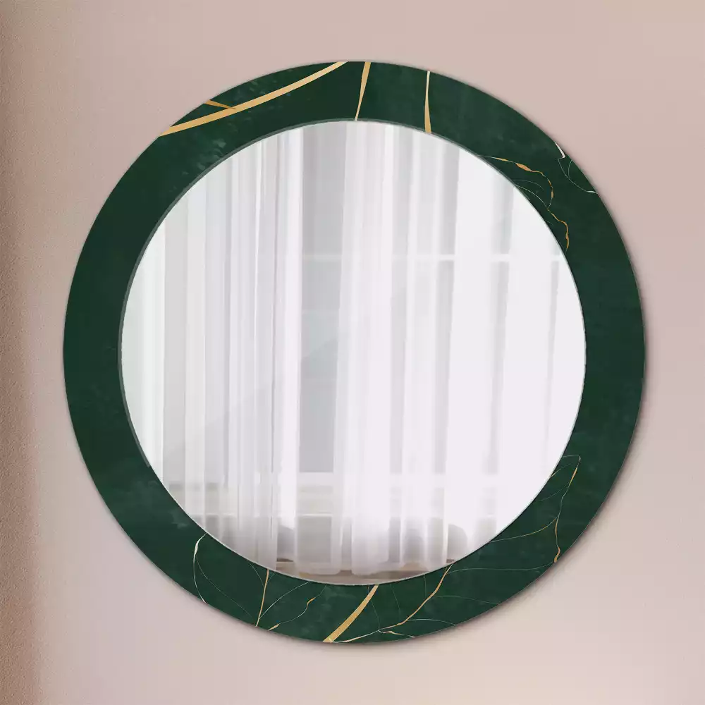 Miroir rond cadre imprimé contour de feuilles