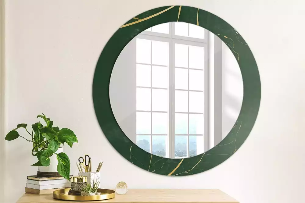 Miroir rond cadre imprimé contour de feuilles