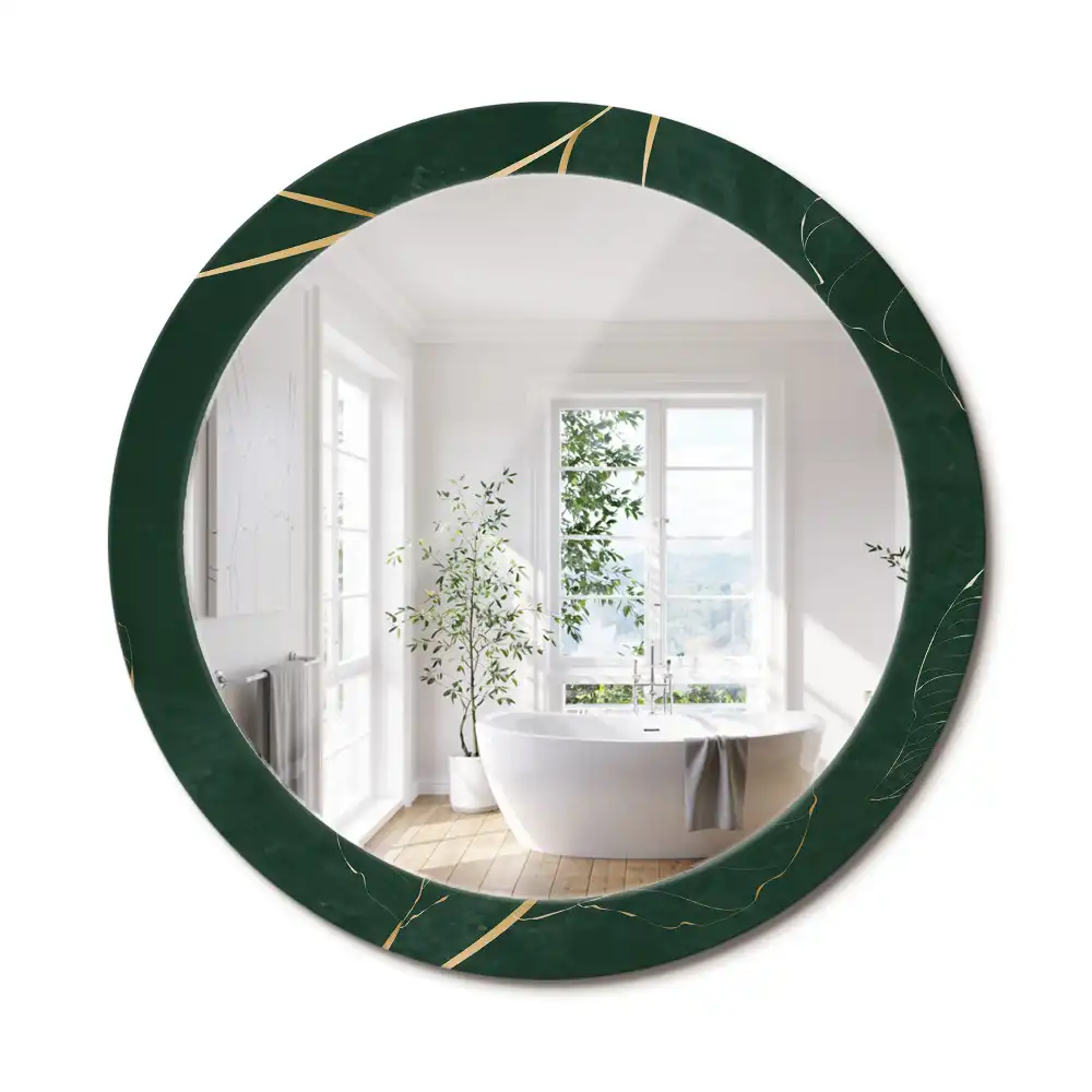 Miroir rond cadre imprimé contour de feuilles