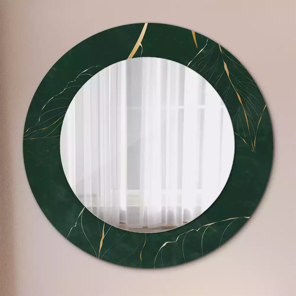 Miroir rond cadre imprimé contour de feuilles