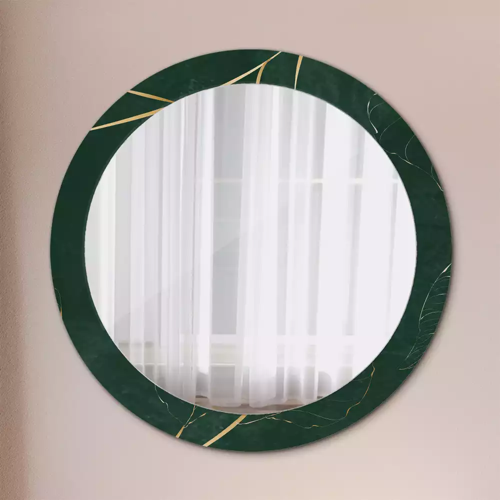 Miroir rond cadre imprimé contour de feuilles