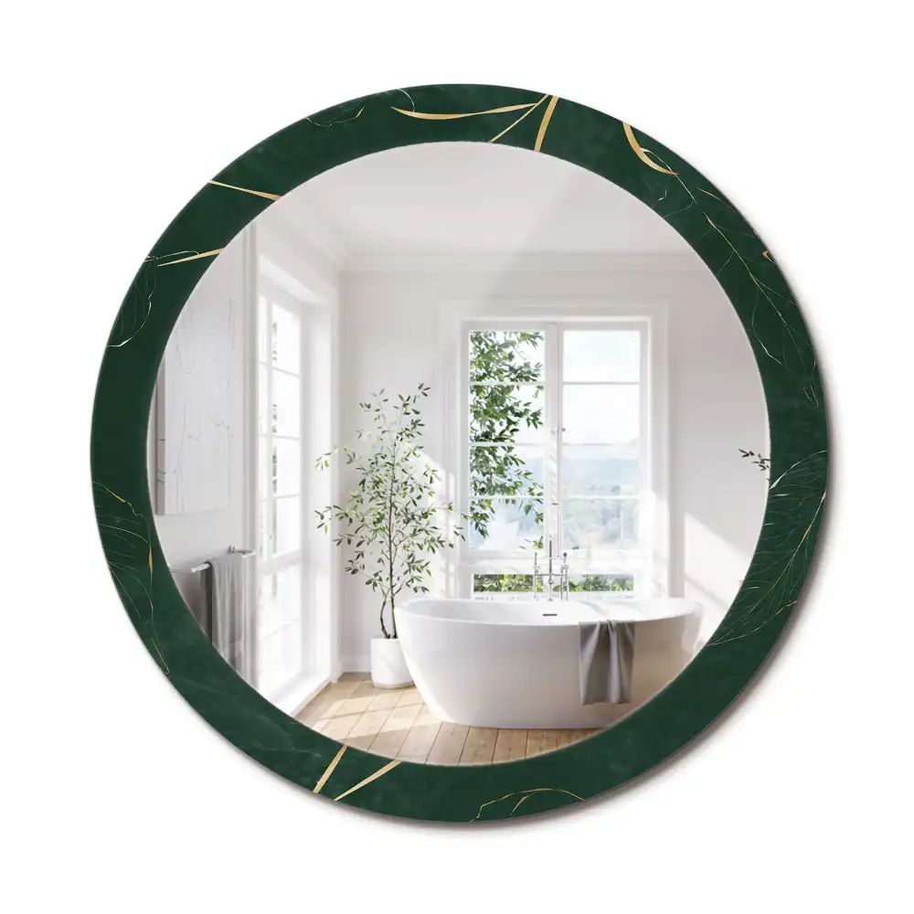 Miroir rond cadre imprimé contour de feuilles