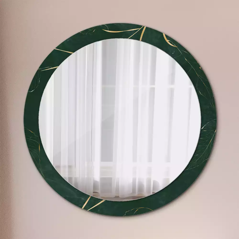 Miroir rond cadre imprimé contour de feuilles