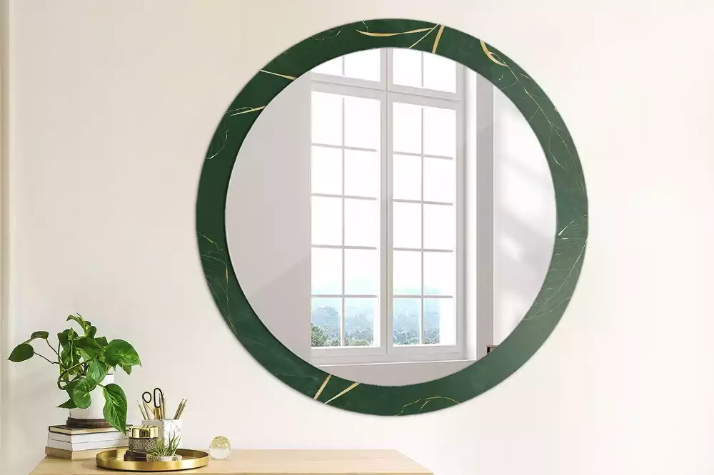 Miroir rond cadre imprimé contour de feuilles