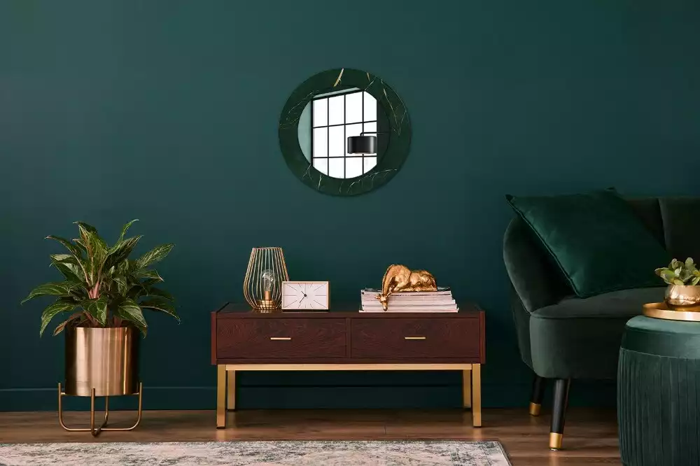 Miroir rond cadre imprimé contour de feuilles
