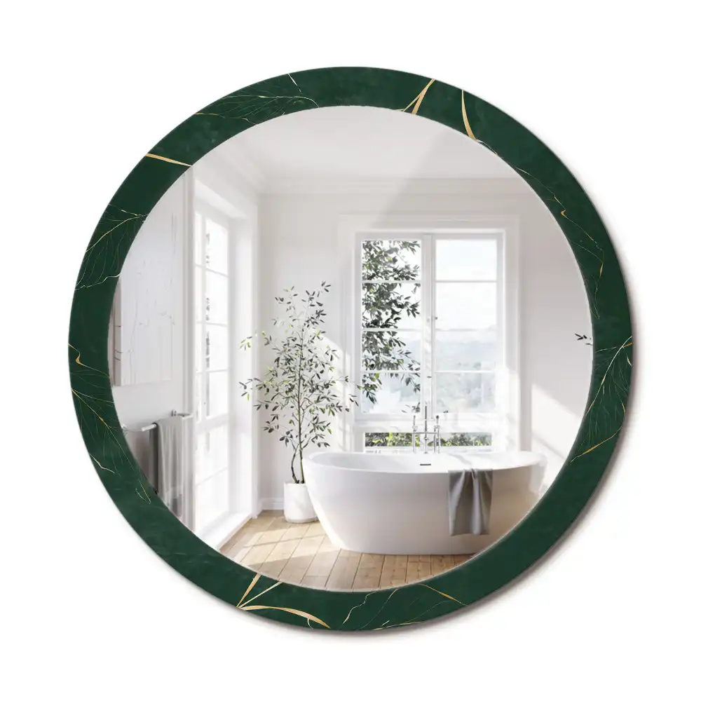 Miroir rond cadre imprimé contour de feuilles