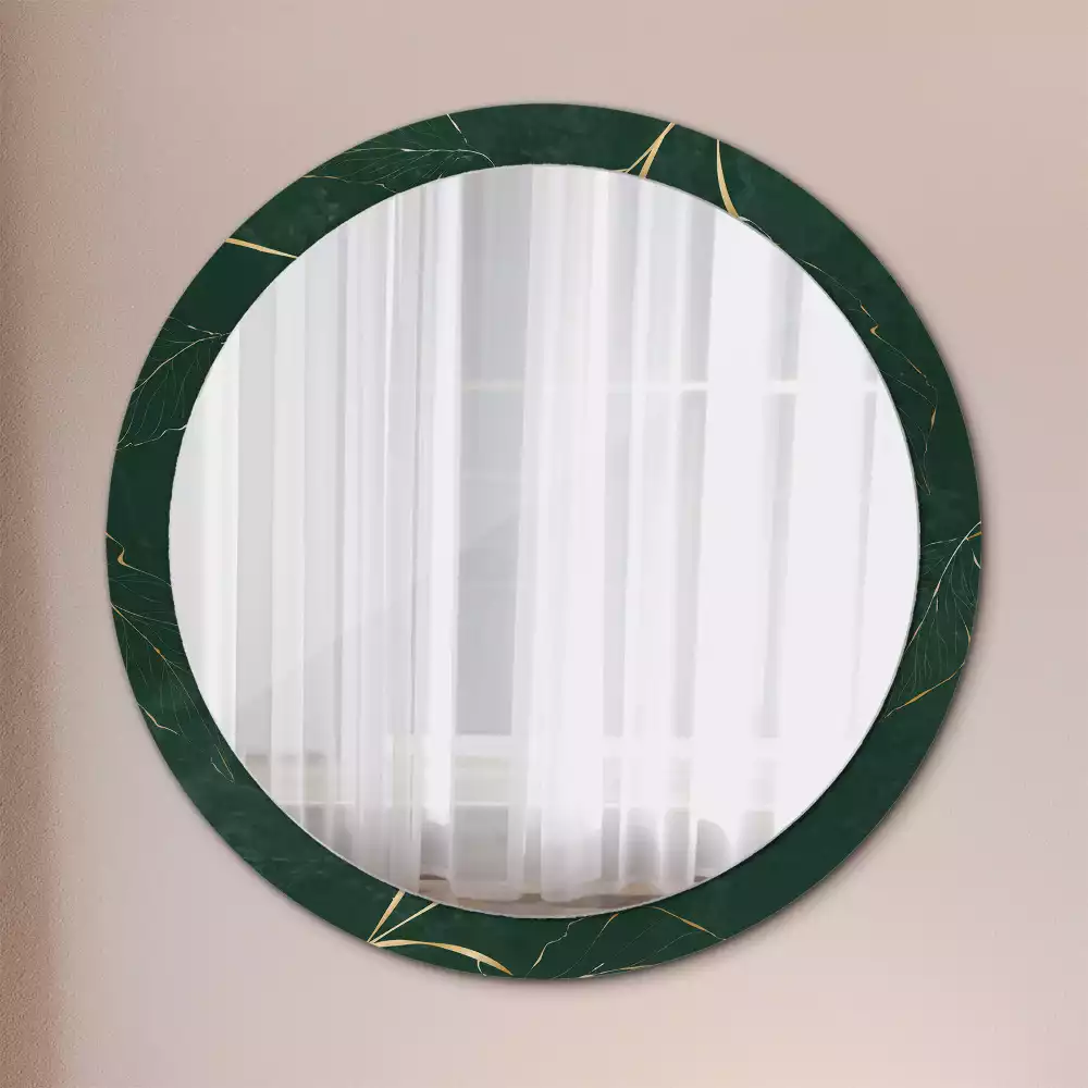 Miroir rond cadre imprimé contour de feuilles