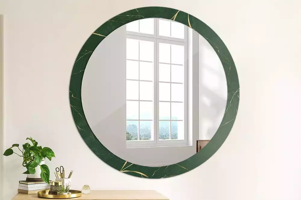 Miroir rond cadre imprimé contour de feuilles
