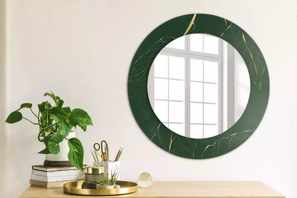 Miroir rond cadre imprimé contour de feuilles