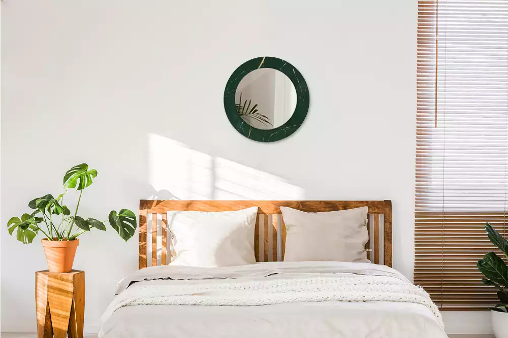 Miroir rond cadre imprimé contour de feuilles