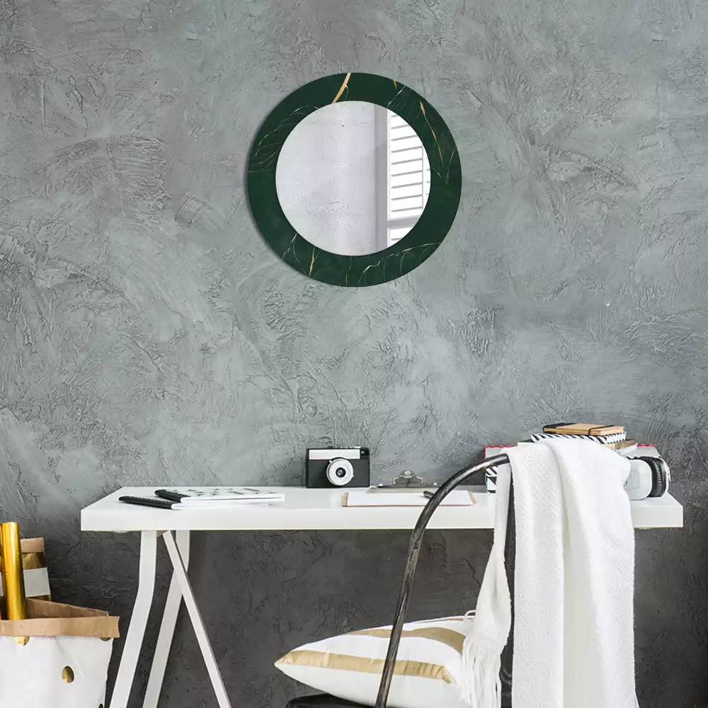 Miroir rond cadre imprimé contour de feuilles