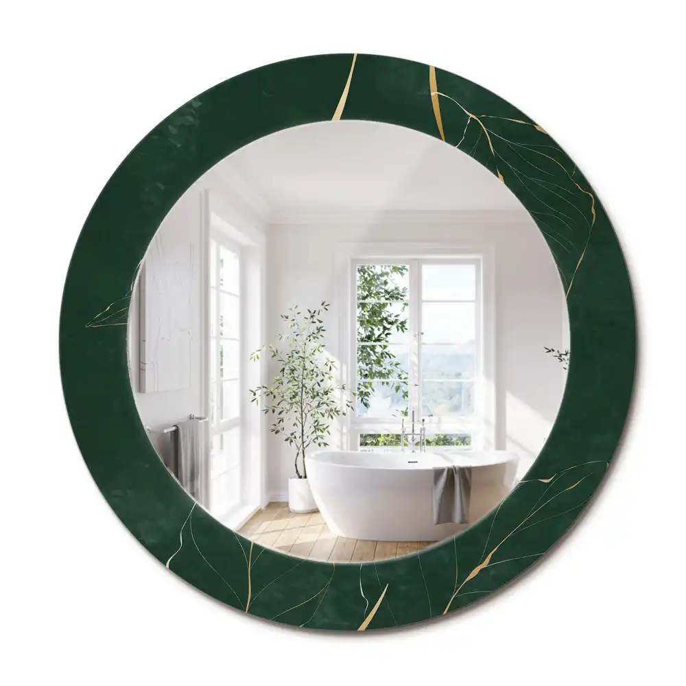 Miroir rond cadre imprimé contour de feuilles