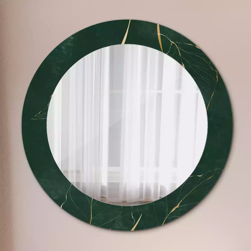 Miroir rond cadre imprimé contour de feuilles