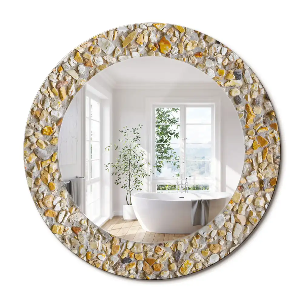 Miroir rond cadre avec impression motif terrazzo