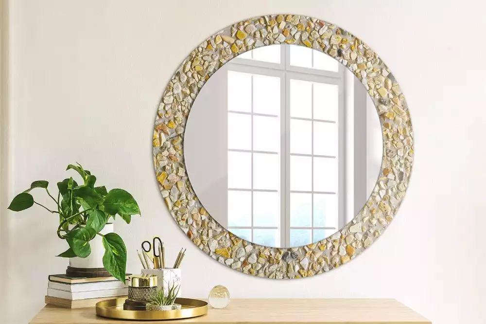 Miroir rond cadre avec impression motif terrazzo