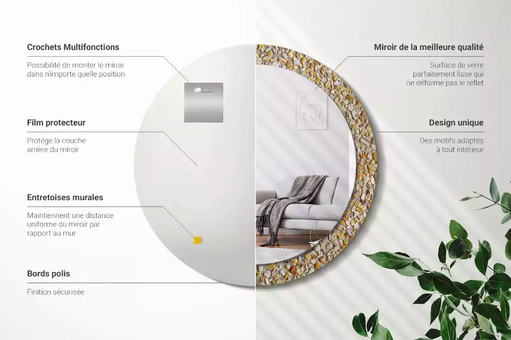 Miroir rond cadre avec impression motif terrazzo