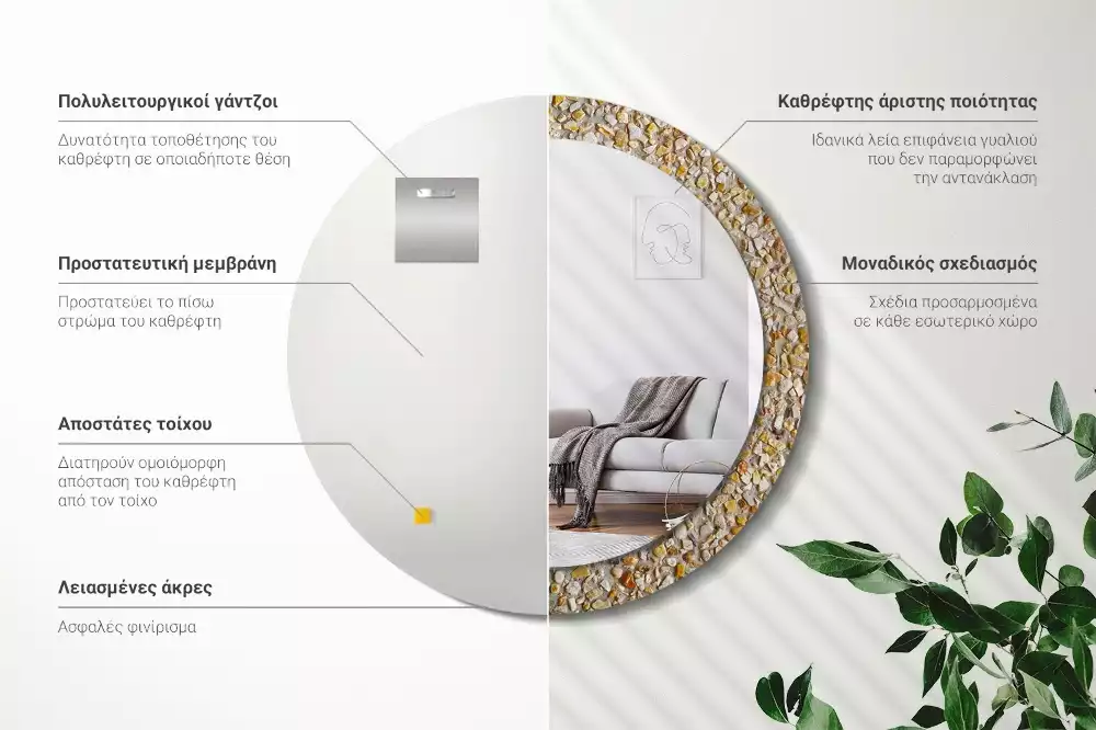 Miroir rond cadre avec impression motif terrazzo