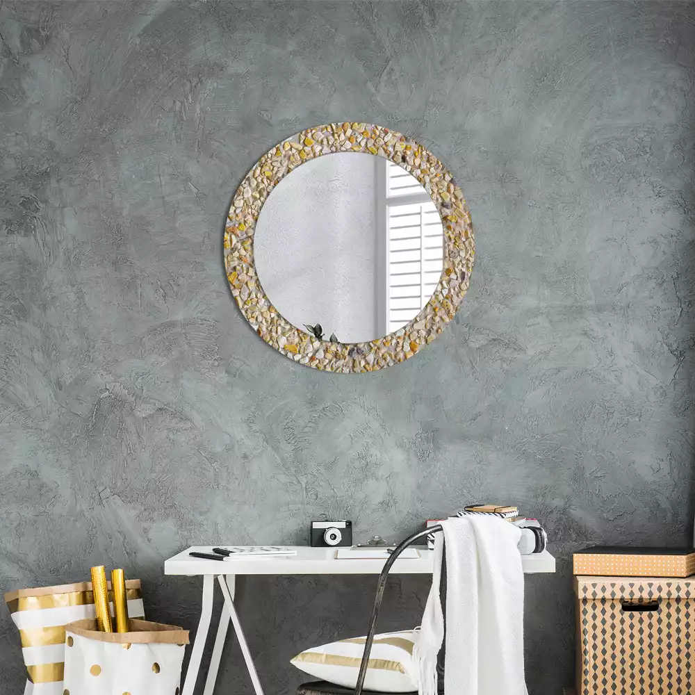 Miroir rond cadre avec impression motif terrazzo