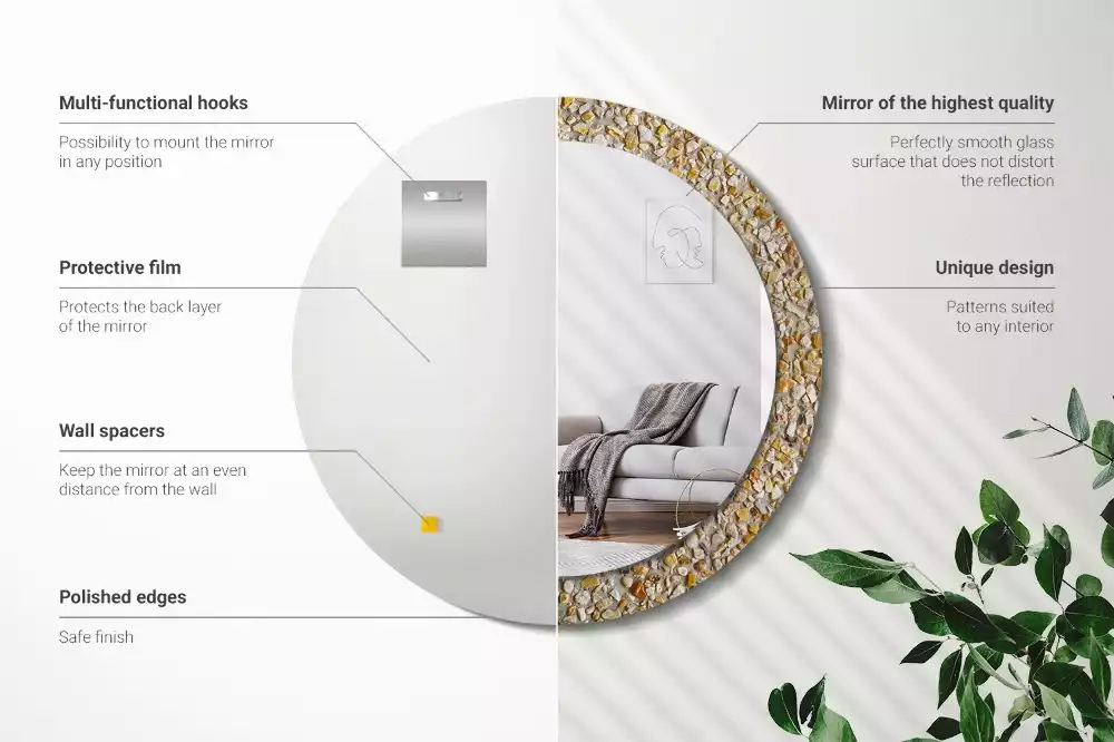 Miroir rond cadre avec impression motif terrazzo