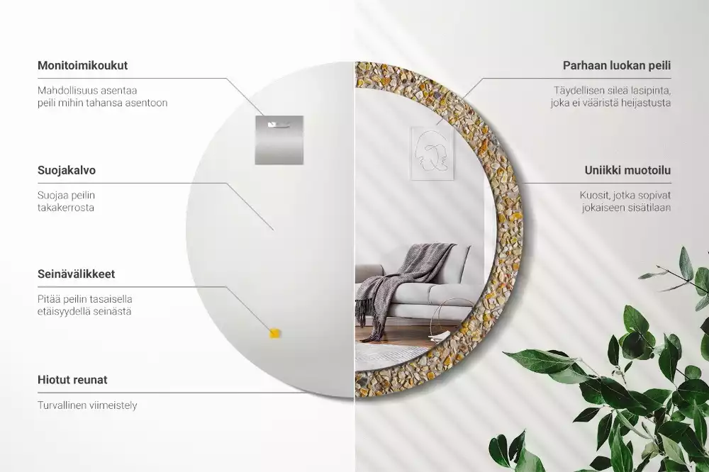 Miroir rond cadre avec impression motif terrazzo