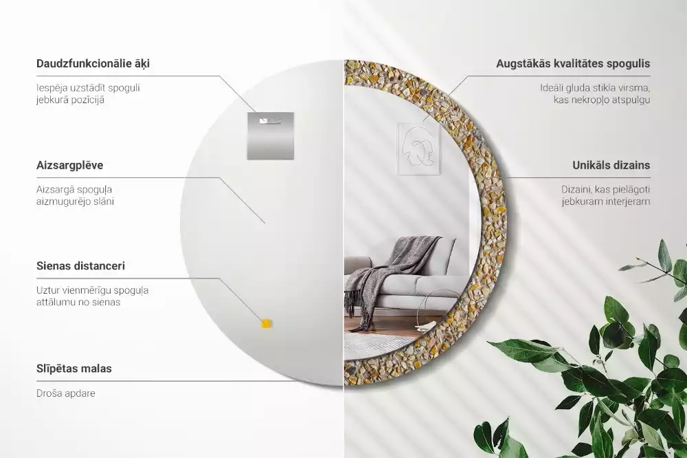 Miroir rond cadre avec impression motif terrazzo