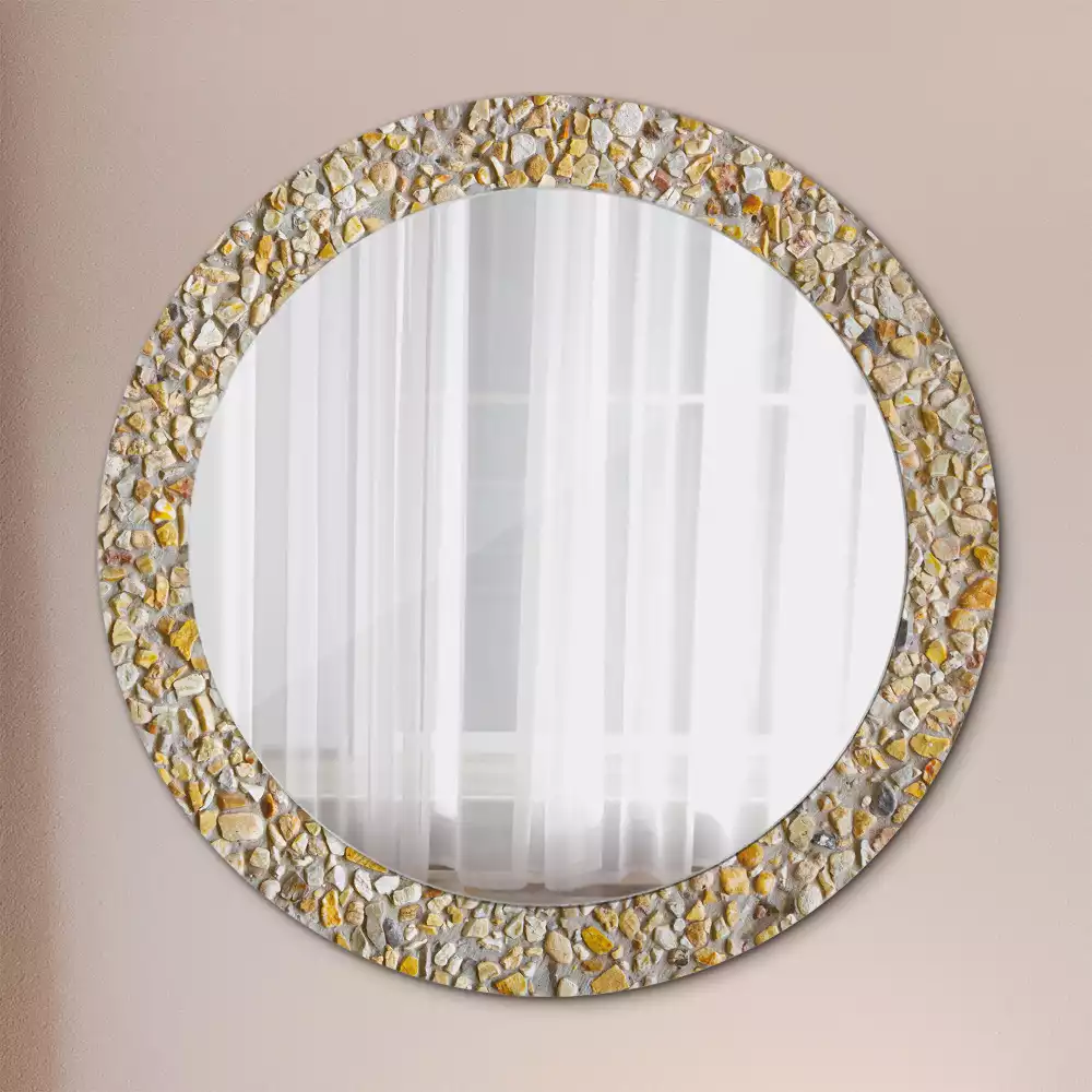 Miroir rond cadre avec impression motif terrazzo