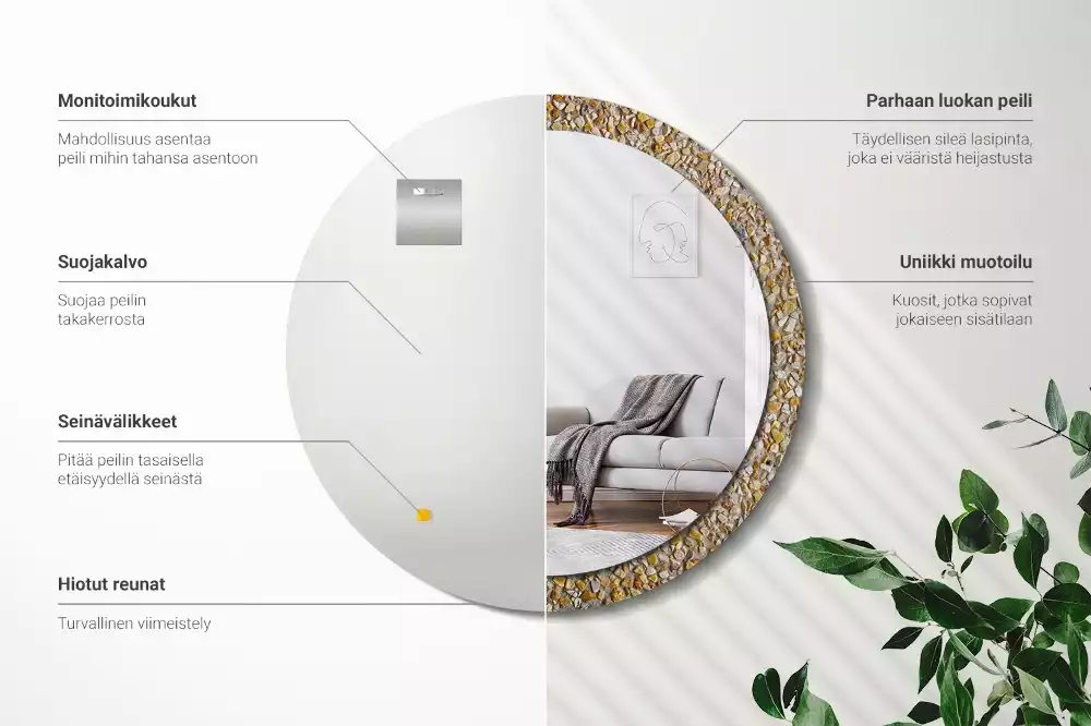 Miroir rond cadre avec impression motif terrazzo