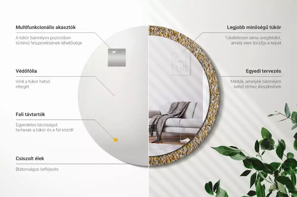 Miroir rond cadre avec impression motif terrazzo