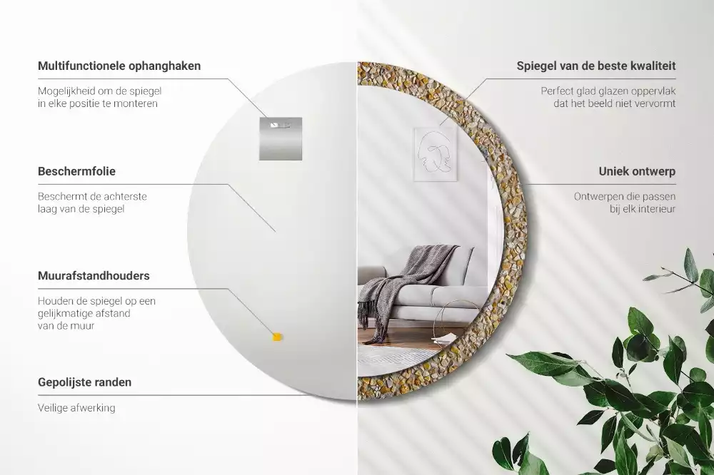 Miroir rond cadre avec impression motif terrazzo