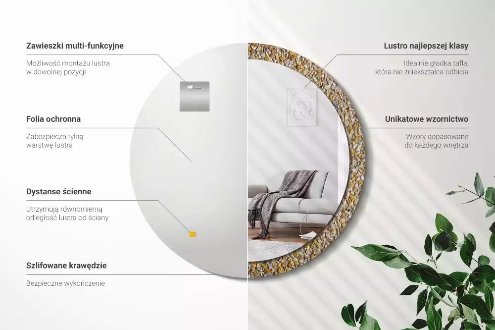Miroir rond cadre avec impression motif terrazzo