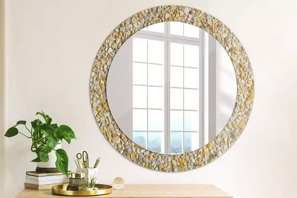 Miroir rond cadre avec impression motif terrazzo
