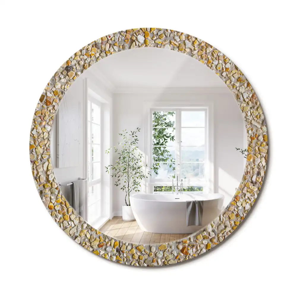 Miroir rond cadre avec impression motif terrazzo