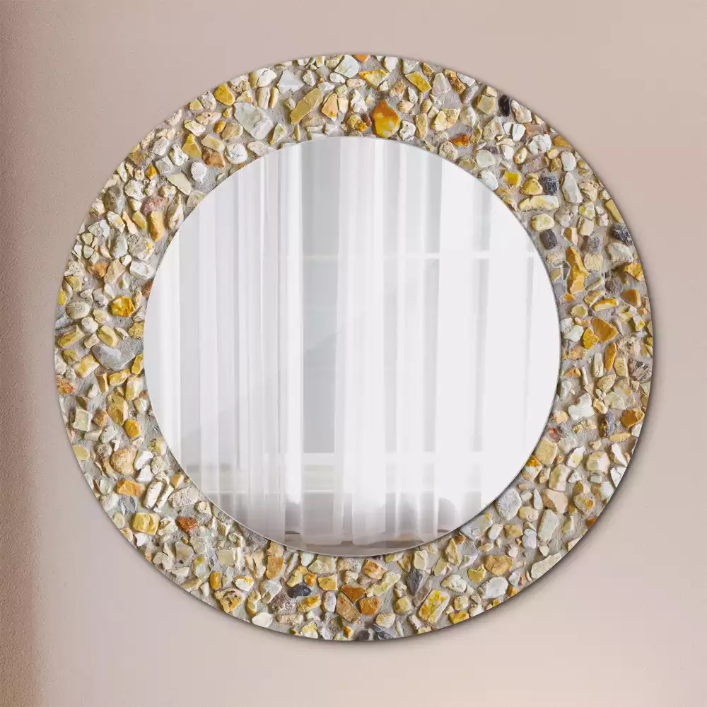 Miroir rond cadre avec impression motif terrazzo