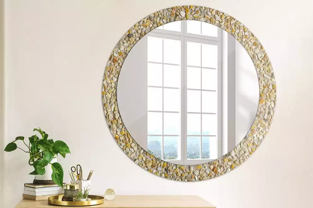 Miroir rond cadre avec impression motif terrazzo