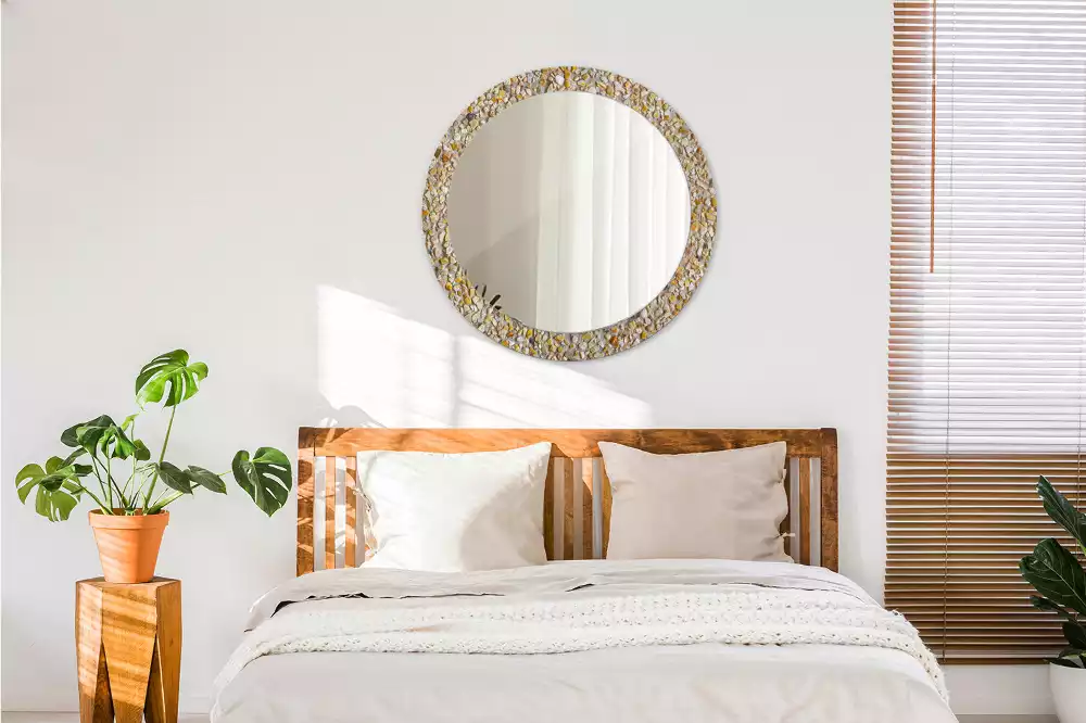 Miroir rond cadre avec impression motif terrazzo
