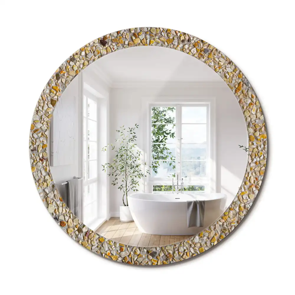 Miroir rond cadre avec impression motif terrazzo