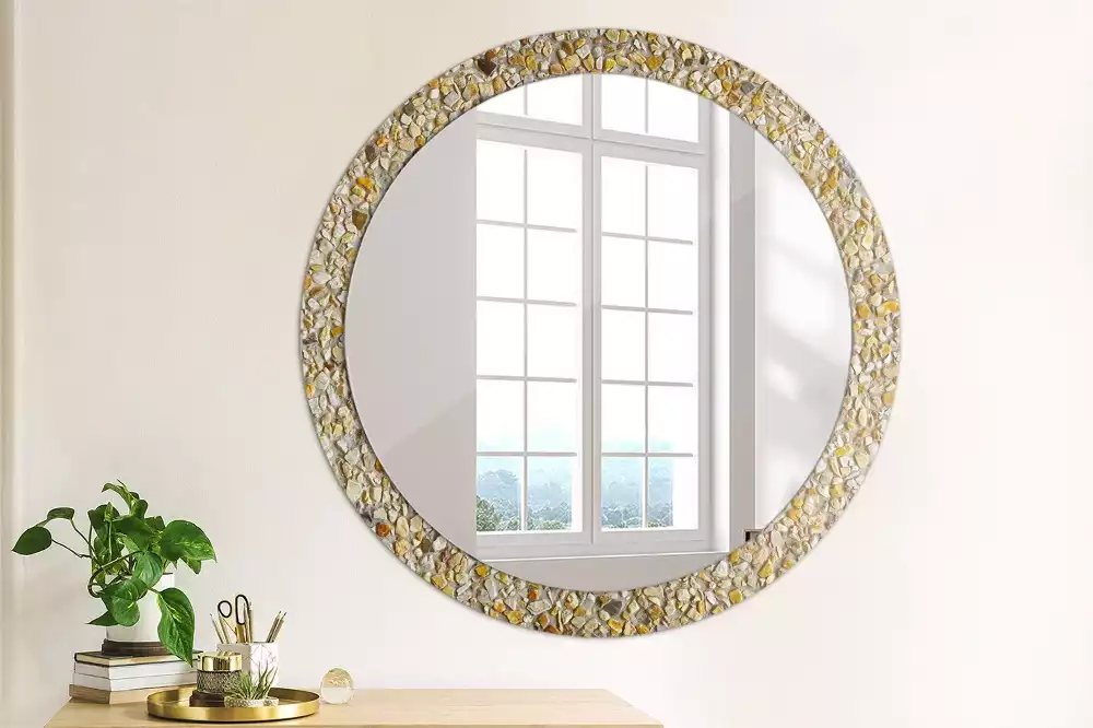 Miroir rond cadre avec impression motif terrazzo