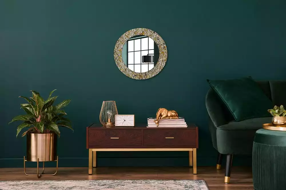 Miroir rond cadre avec impression motif terrazzo