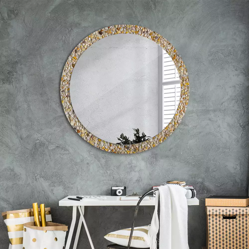 Miroir rond cadre avec impression motif terrazzo