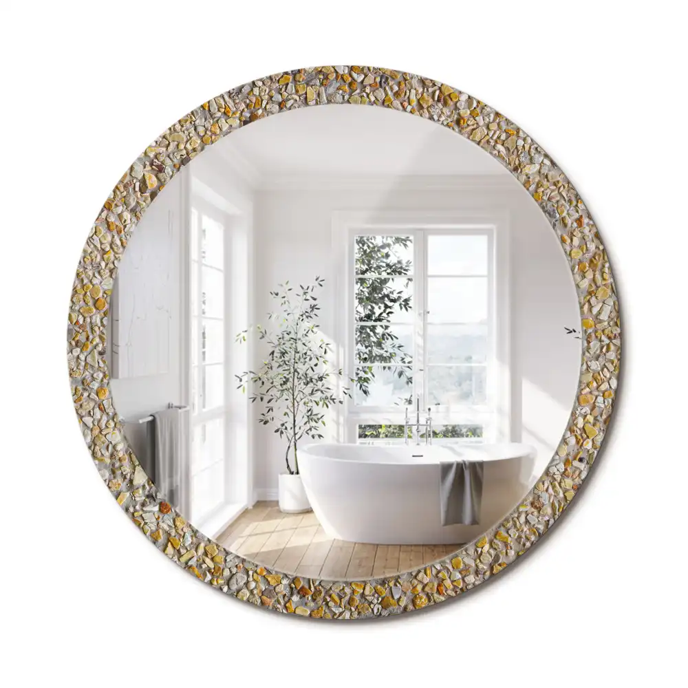 Miroir rond cadre avec impression motif terrazzo