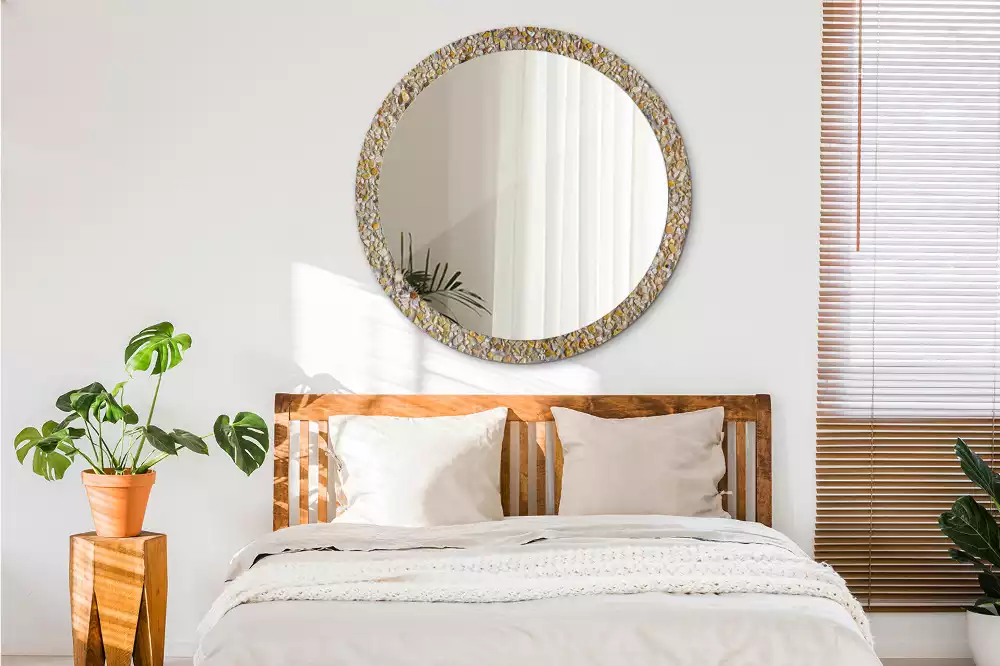 Miroir rond cadre avec impression motif terrazzo