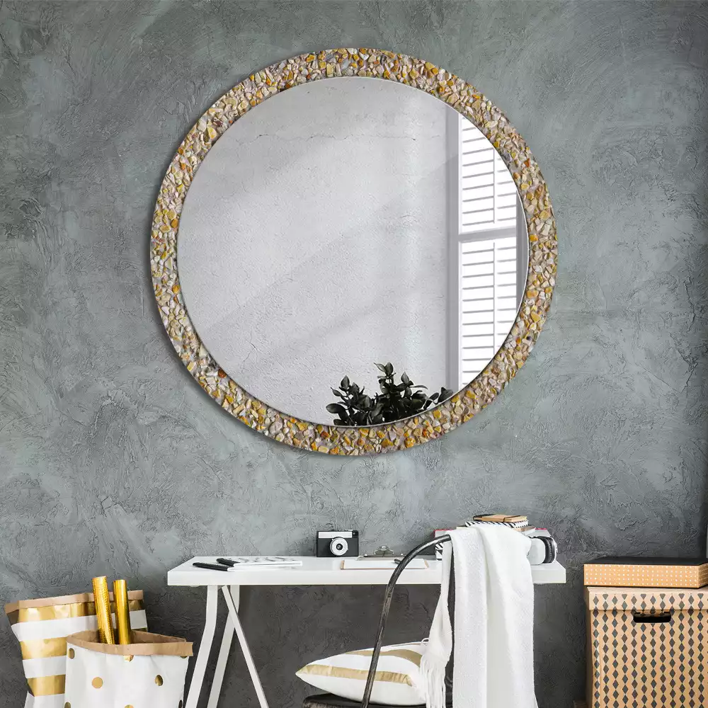 Miroir rond cadre avec impression motif terrazzo